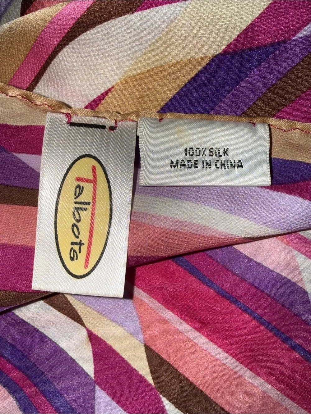 Talbots 100% Silk Wavy Stripe Oblong Scarf – Vibrant Purple & Pink